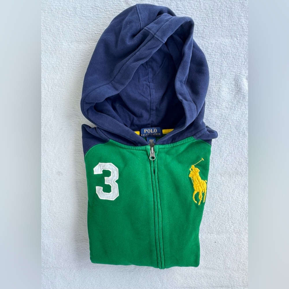 EUC Youth Ralph Lauren Green and Blue Zip-Up Hoodie L